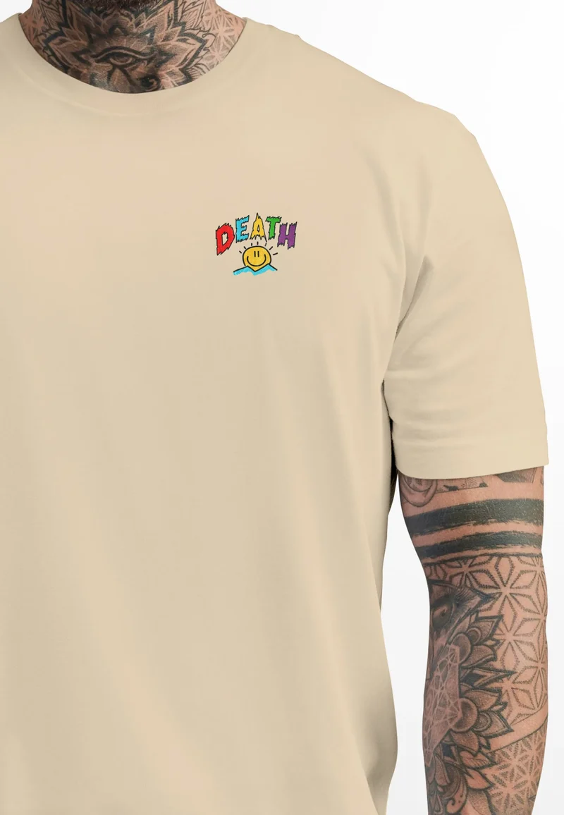 Backprint TShirt Herren Printshirt Design mit lustigem Spruch Death Is Coming Schwarzer Humor Sarkasmus Fashion