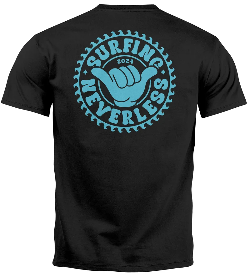 Herren T-Shirt Surfing Surfer Motiv Hang Loose Sommer Sonne Wellen Backprint Fashion Streetstyle