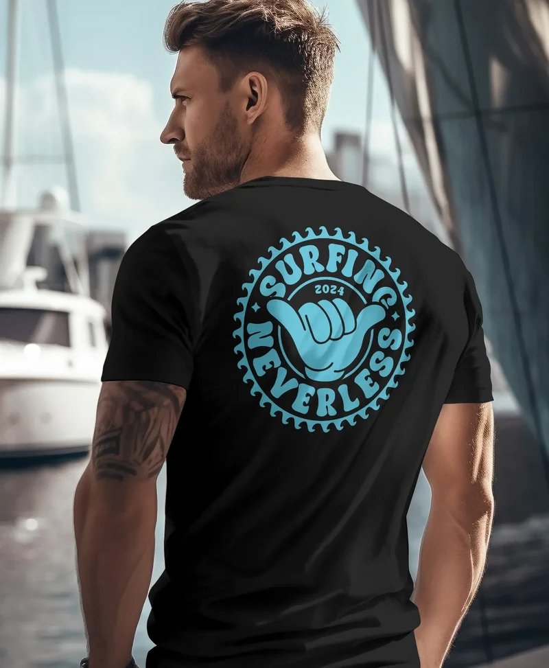 Herren T-Shirt Surfing Surfer Motiv Hang Loose Sommer Sonne Wellen Backprint Fashion Streetstyle