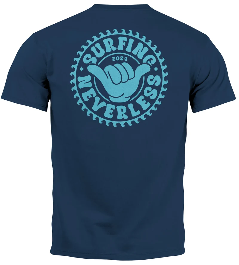 Herren T-Shirt Surfing Surfer Motiv Hang Loose Sommer Sonne Wellen Backprint Fashion Streetstyle
