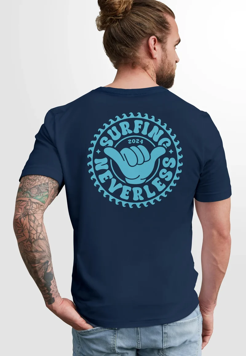 Herren T-Shirt Surfing Surfer Motiv Hang Loose Sommer Sonne Wellen Backprint Fashion Streetstyle