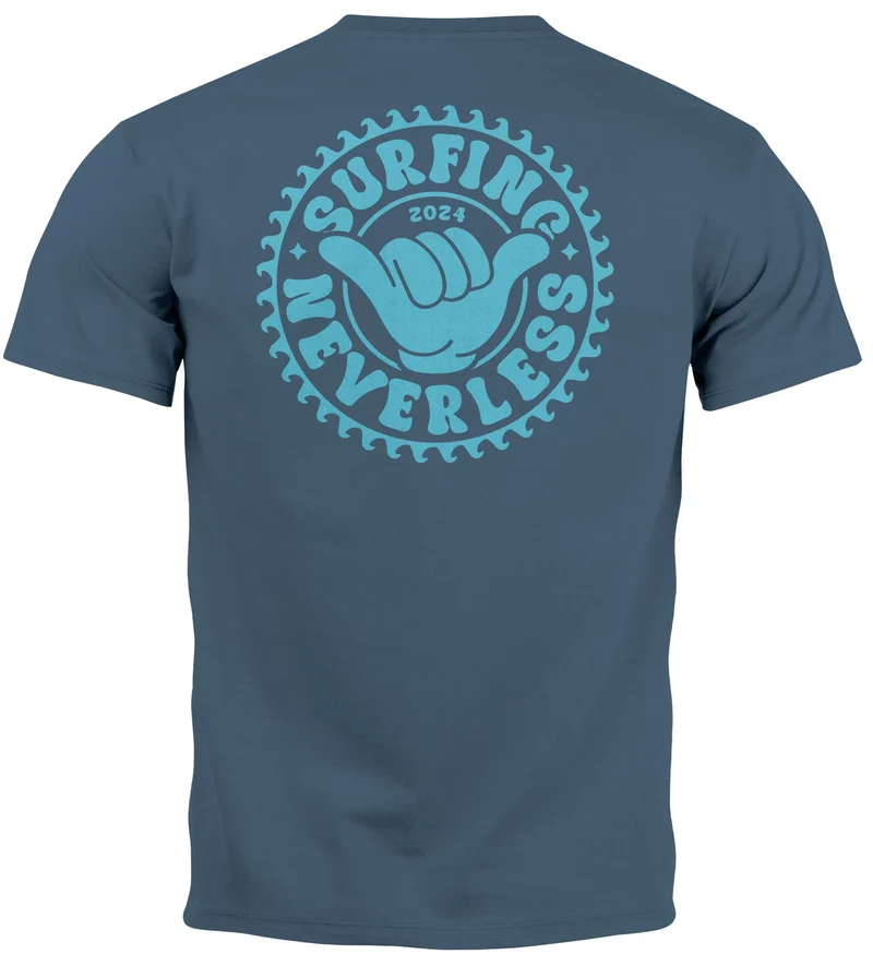 Herren T-Shirt Surfing Surfer Motiv Hang Loose Sommer Sonne Wellen Backprint Fashion Streetstyle