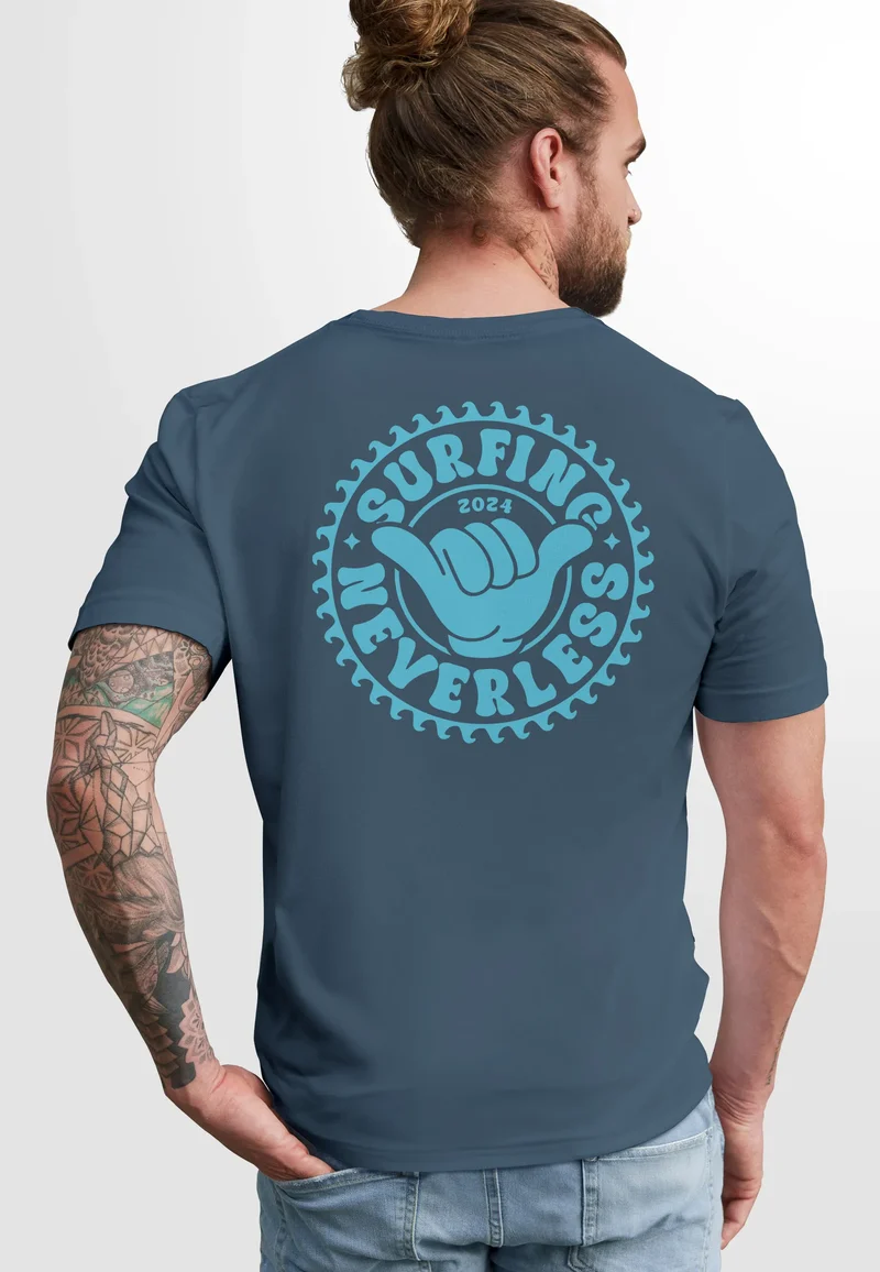 Herren T-Shirt Surfing Surfer Motiv Hang Loose Sommer Sonne Wellen Backprint Fashion Streetstyle