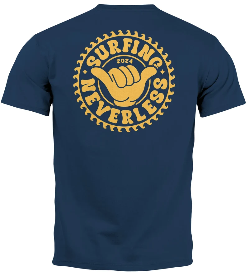 Herren T-Shirt Surfing Surfer Motiv Hang Loose Sommer Sonne Wellen Backprint Fashion Streetstyle