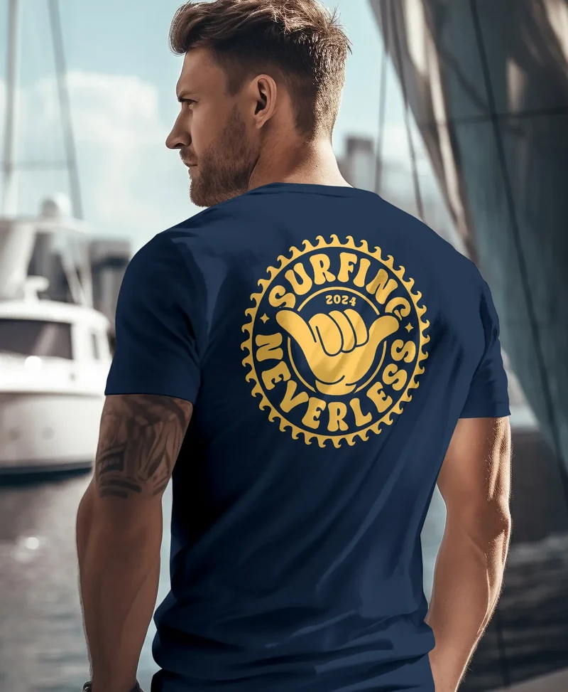 Herren T-Shirt Surfing Surfer Motiv Hang Loose Sommer Sonne Wellen Backprint Fashion Streetstyle