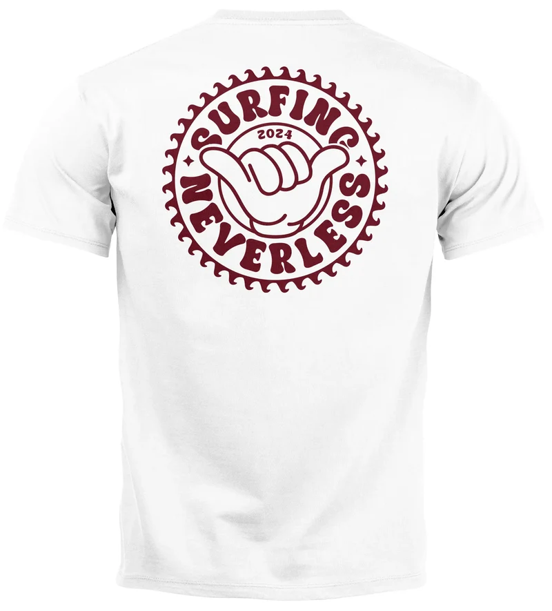 Herren T-Shirt Surfing Surfer Motiv Hang Loose Sommer Sonne Wellen Backprint Fashion Streetstyle