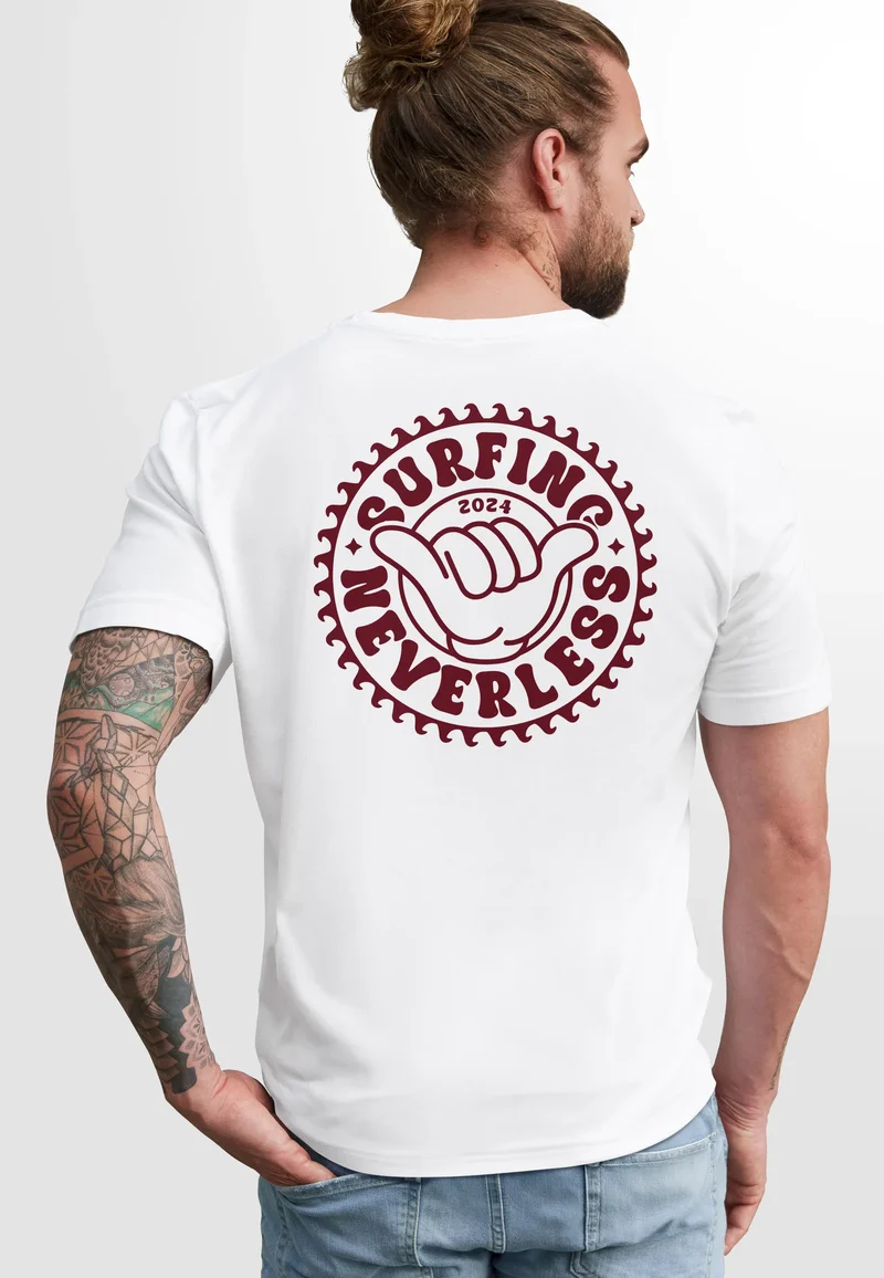 Herren T-Shirt Surfing Surfer Motiv Hang Loose Sommer Sonne Wellen Backprint Fashion Streetstyle