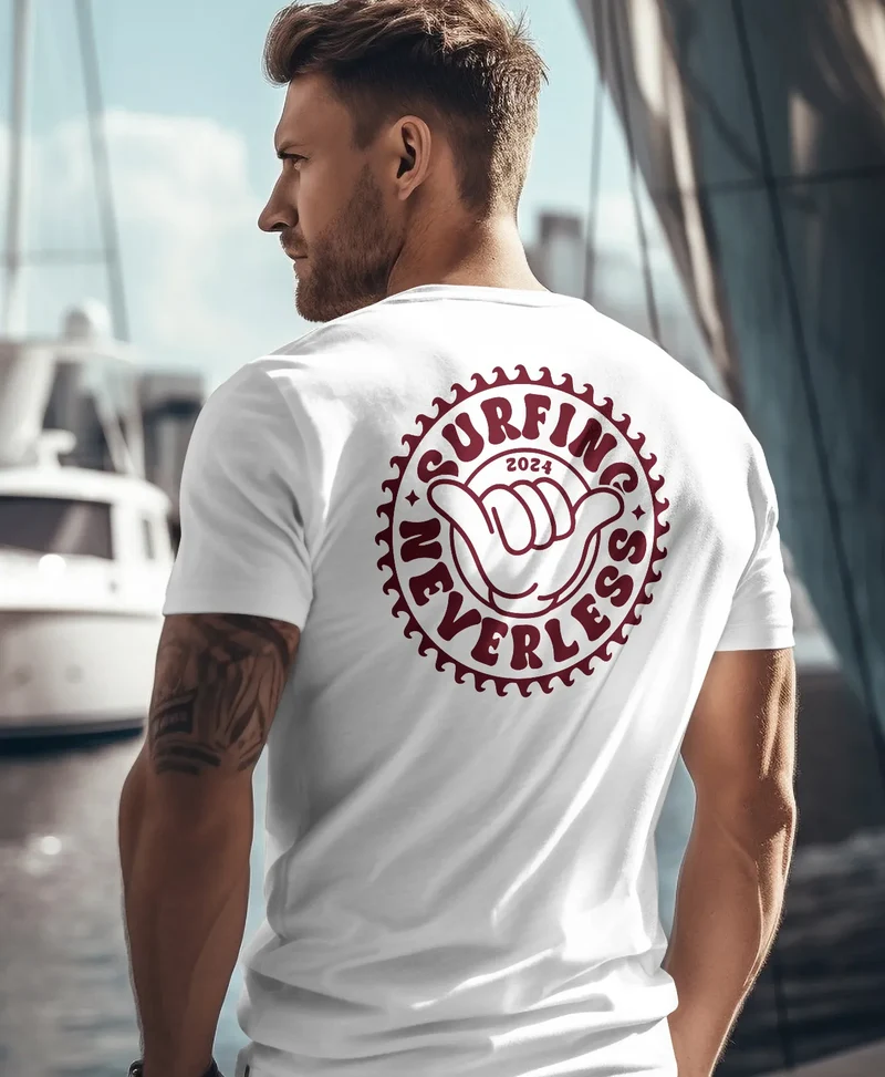 Herren T-Shirt Surfing Surfer Motiv Hang Loose Sommer Sonne Wellen Backprint Fashion Streetstyle