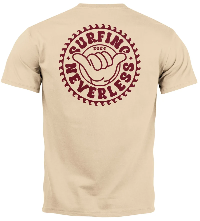 Herren T-Shirt Surfing Surfer Motiv Hang Loose Sommer Sonne Wellen Backprint Fashion Streetstyle
