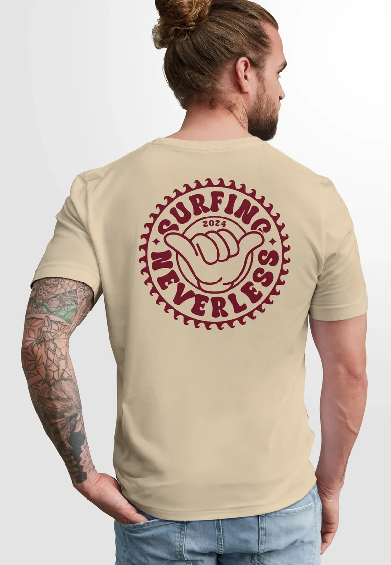Herren T-Shirt Surfing Surfer Motiv Hang Loose Sommer Sonne Wellen Backprint Fashion Streetstyle