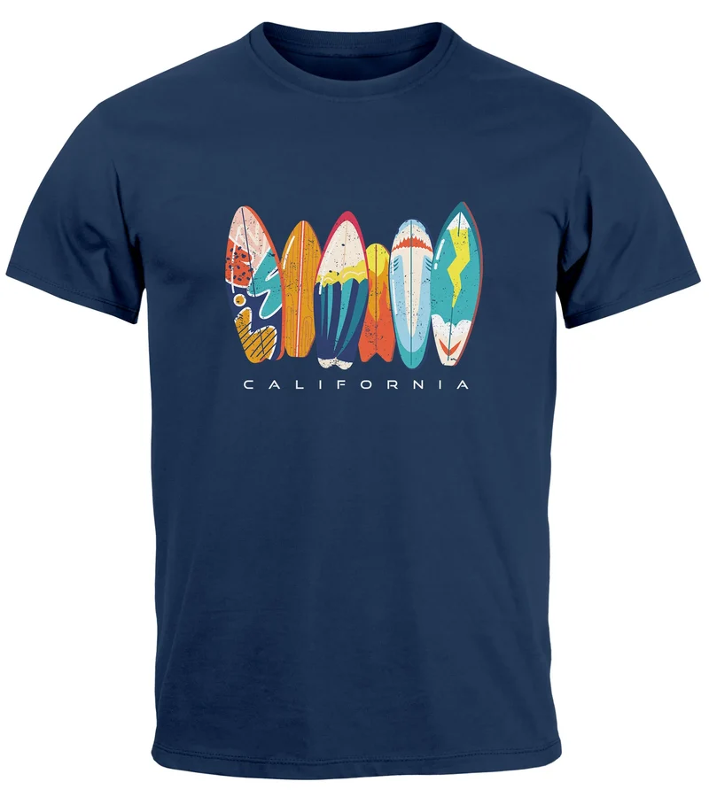 Herren T-Shirt California Surfboards Surfing Motiv Printshirt Brustprint Aufdruck Sommer Fashion Streetstyle