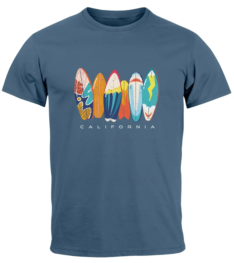 Herren T-Shirt California Surfboards Surfing Motiv Printshirt Brustprint Aufdruck Sommer Fashion Streetstyle