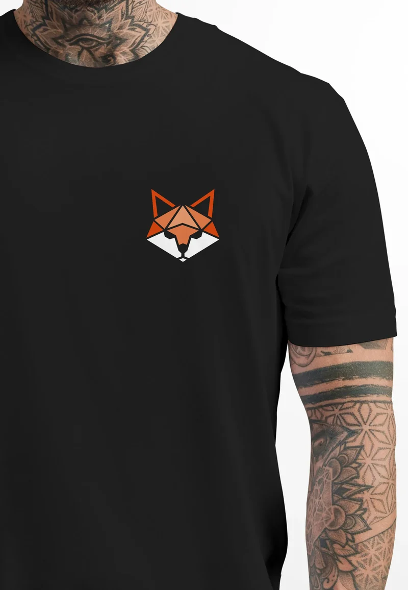 Herren T-Shirt Fuchsmotiv Brustlogo Aufdruck Tiermotiv Polygon-Style Geometrie Fashion Streetstyle