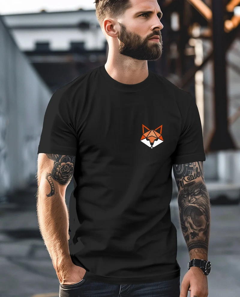 Herren T-Shirt Fuchsmotiv Brustlogo Aufdruck Tiermotiv Polygon-Style Geometrie Fashion Streetstyle