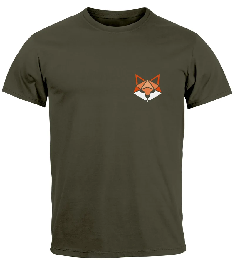 Herren T-Shirt Fuchsmotiv Brustlogo Aufdruck Tiermotiv Polygon-Style Geometrie Fashion Streetstyle