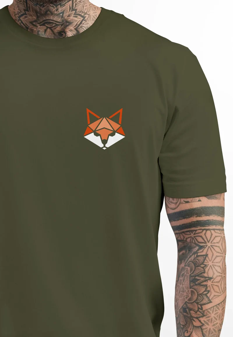 Herren T-Shirt Fuchsmotiv Brustlogo Aufdruck Tiermotiv Polygon-Style Geometrie Fashion Streetstyle
