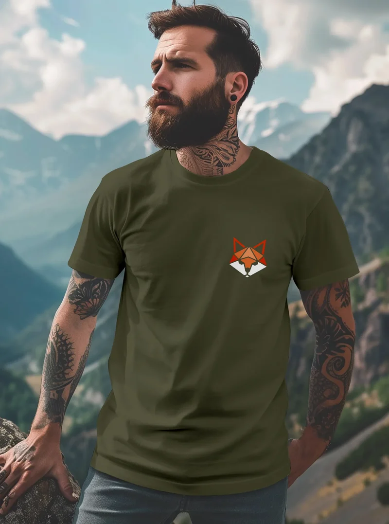 Herren T-Shirt Fuchsmotiv Brustlogo Aufdruck Tiermotiv Polygon-Style Geometrie Fashion Streetstyle