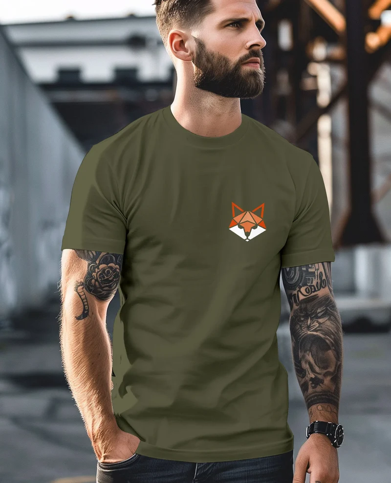 Herren T-Shirt Fuchsmotiv Brustlogo Aufdruck Tiermotiv Polygon-Style Geometrie Fashion Streetstyle