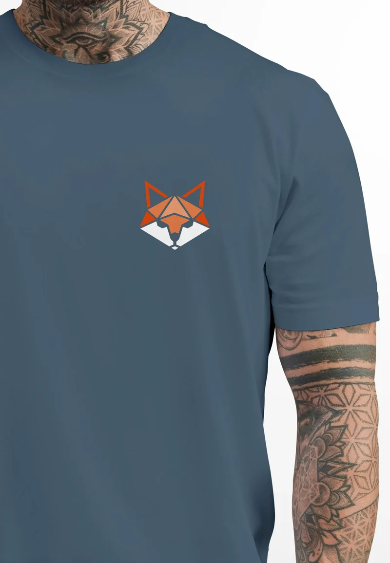 Herren T-Shirt Fuchsmotiv Brustlogo Aufdruck Tiermotiv Polygon-Style Geometrie Fashion Streetstyle