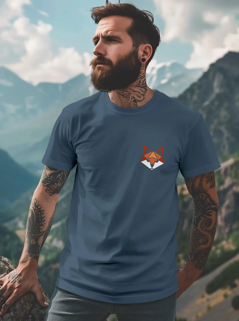 Herren T-Shirt Fuchsmotiv Brustlogo Aufdruck Tiermotiv Polygon-Style Geometrie Fashion Streetstyle