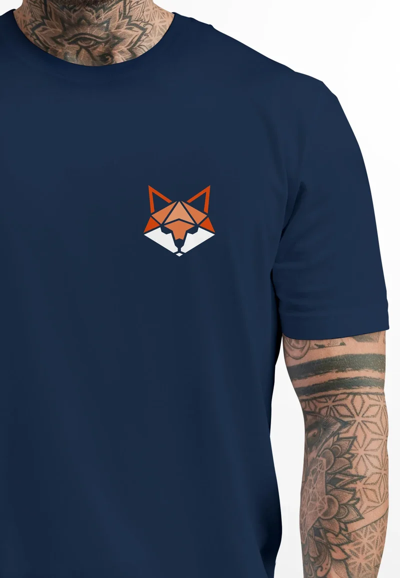 Herren T-Shirt Fuchsmotiv Brustlogo Aufdruck Tiermotiv Polygon-Style Geometrie Fashion Streetstyle