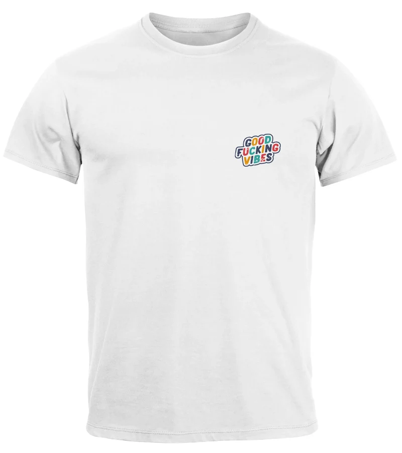 Backprint TShirt Herren Good Vibes Schriftzug Sommer Sonne Retro Vintage Printshirt mit Brustlogo Fashion Streetstyle