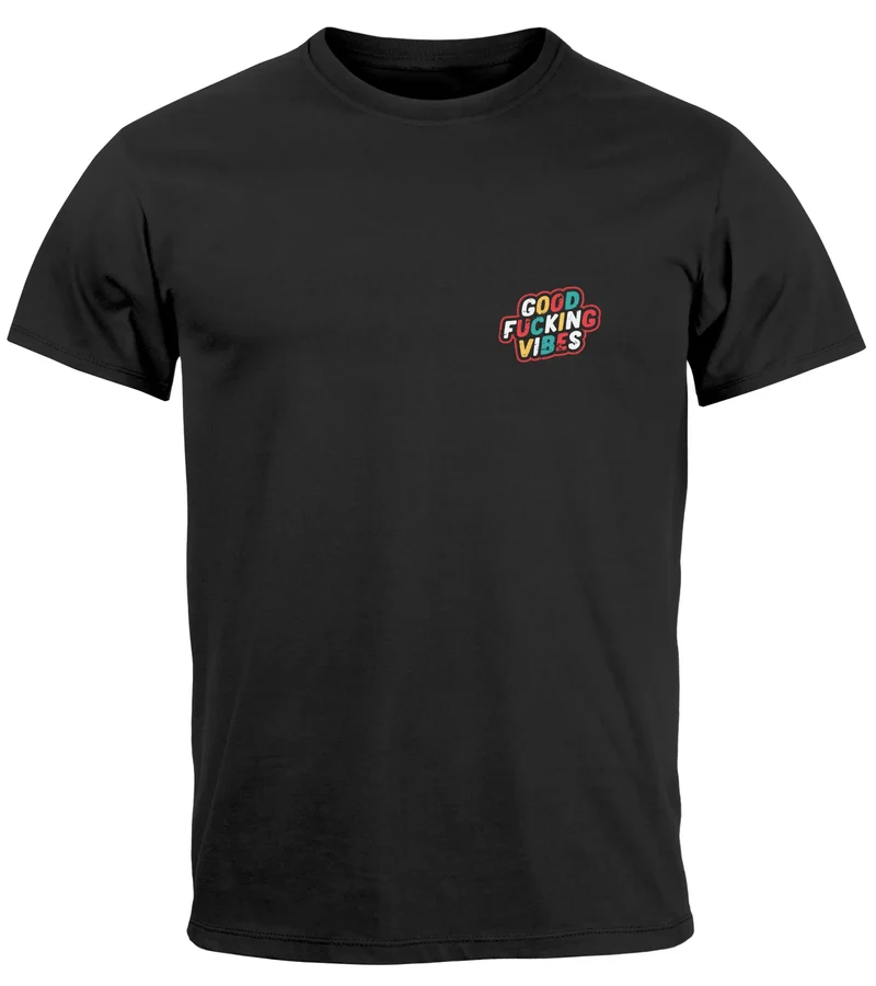 Backprint TShirt Herren Good Vibes Schriftzug Sommer Sonne Retro Vintage Printshirt mit Brustlogo Fashion Streetstyle