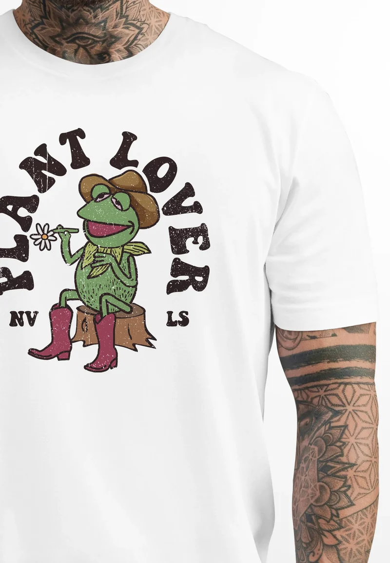 Herren T-Shirt Frontprint Grafik-Shirt Frosch Plant Lover Printshirt Fashion Streetstyle