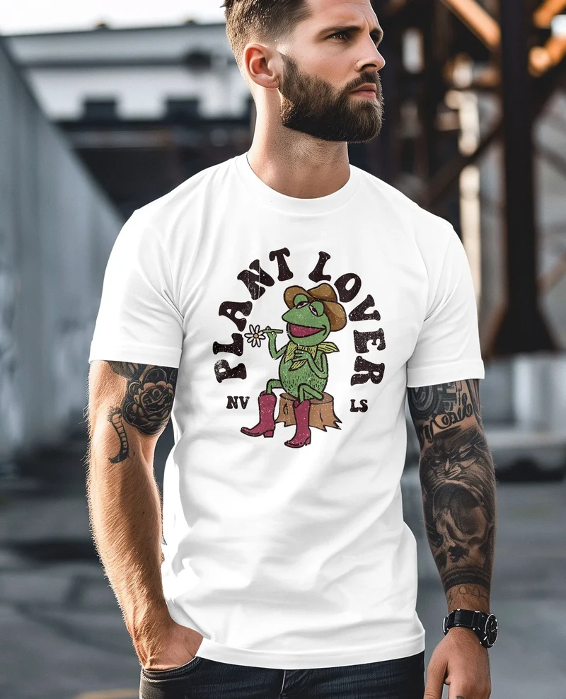 Herren T-Shirt Frontprint Grafik-Shirt Frosch Plant Lover Printshirt Fashion Streetstyle