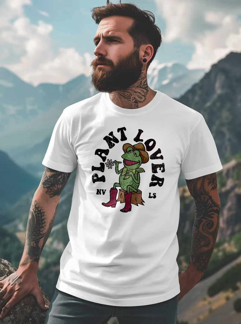 Herren T-Shirt Frontprint Grafik-Shirt Frosch Plant Lover Printshirt Fashion Streetstyle