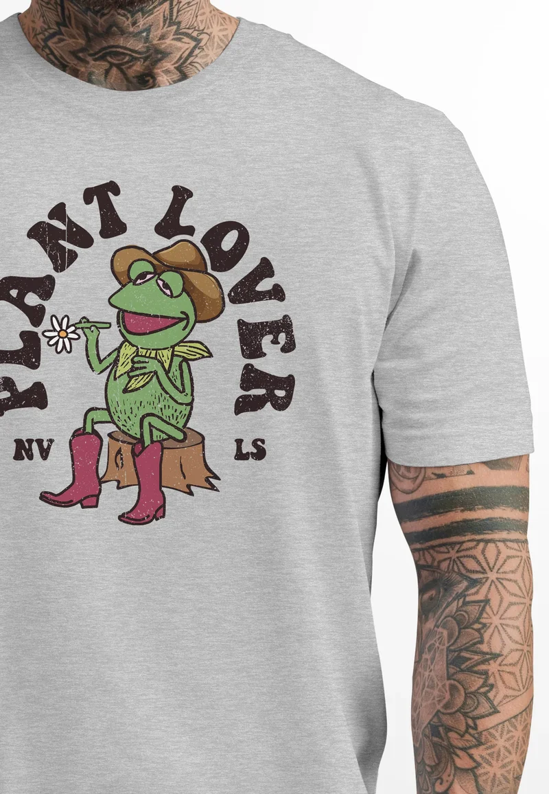 Herren T-Shirt Frontprint Grafik-Shirt Frosch Plant Lover Printshirt Fashion Streetstyle
