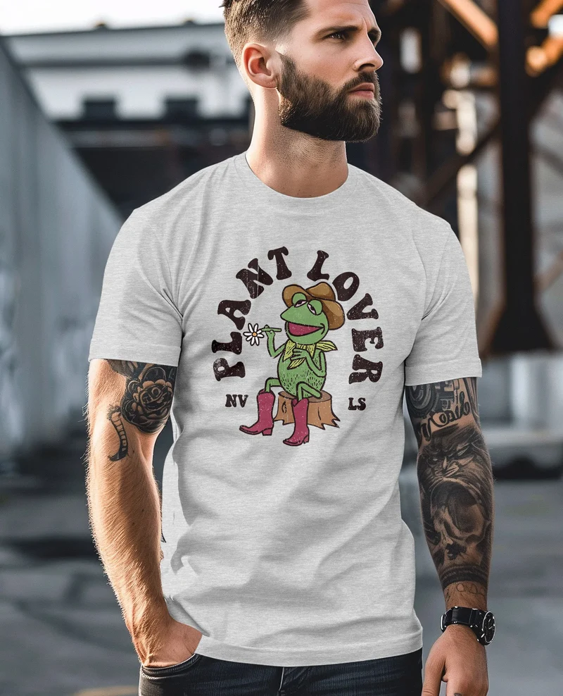 Herren T-Shirt Frontprint Grafik-Shirt Frosch Plant Lover Printshirt Fashion Streetstyle
