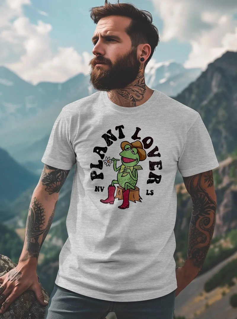 Herren T-Shirt Frontprint Grafik-Shirt Frosch Plant Lover Printshirt Fashion Streetstyle