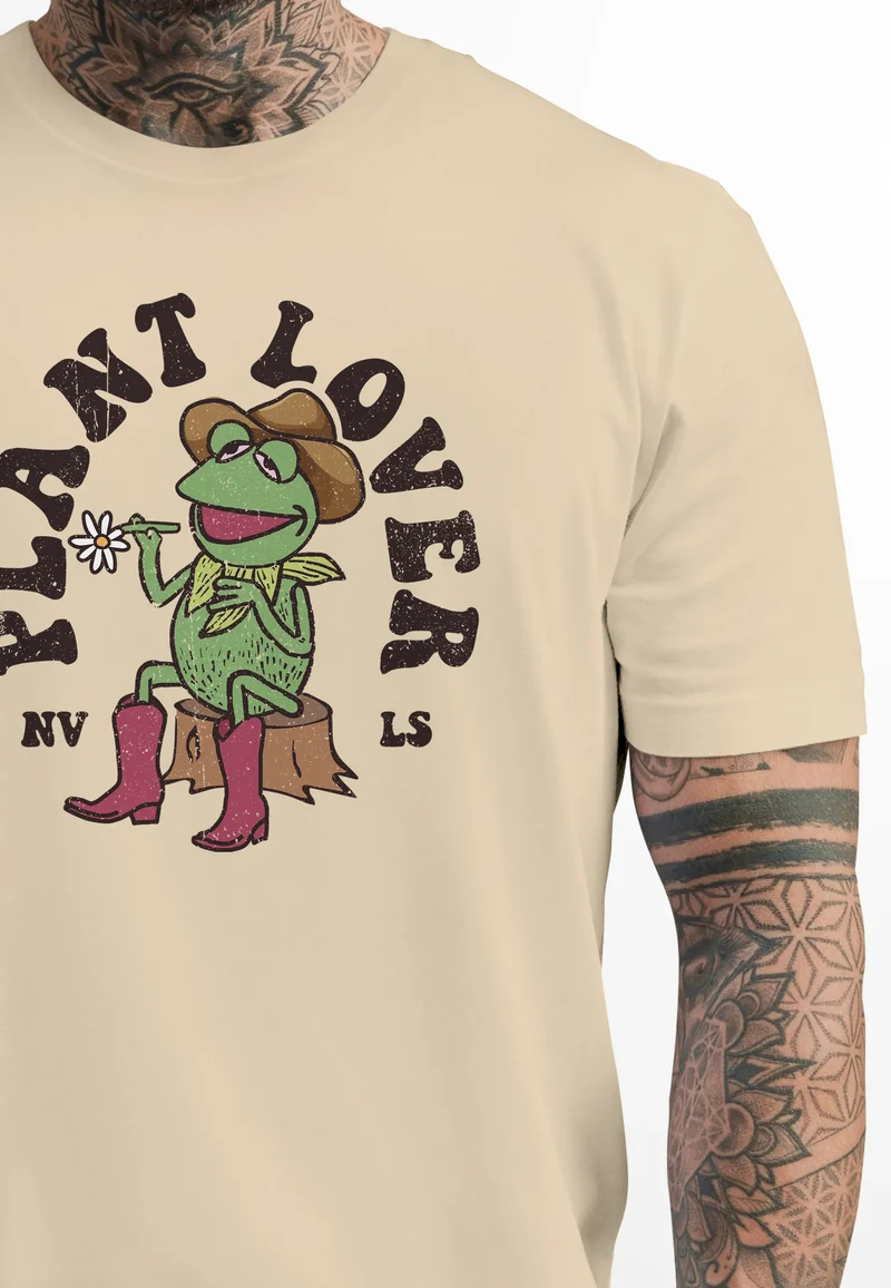 Herren T-Shirt Frontprint Grafik-Shirt Frosch Plant Lover Printshirt Fashion Streetstyle
