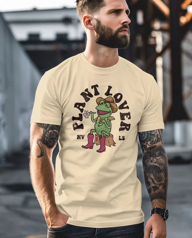 Herren T-Shirt Frontprint Grafik-Shirt Frosch Plant Lover Printshirt Fashion Streetstyle