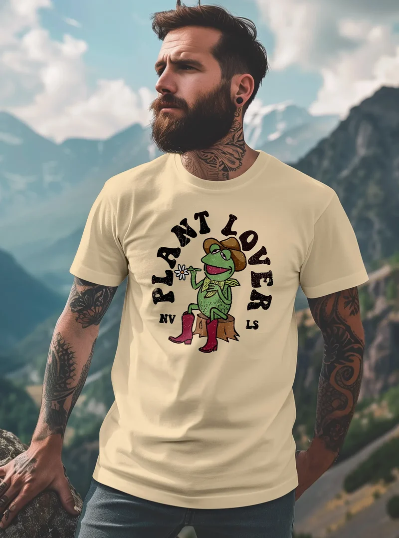 Herren T-Shirt Frontprint Grafik-Shirt Frosch Plant Lover Printshirt Fashion Streetstyle