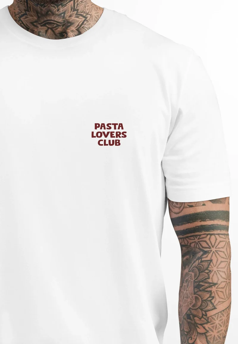 Herren T-Shirt Backprint Katze Rückendruck Brustloge Pasta Lovers Fashion Streetstyle