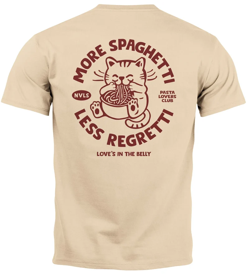 Herren T-Shirt Backprint Katze Rückendruck Brustloge Pasta Lovers Fashion Streetstyle