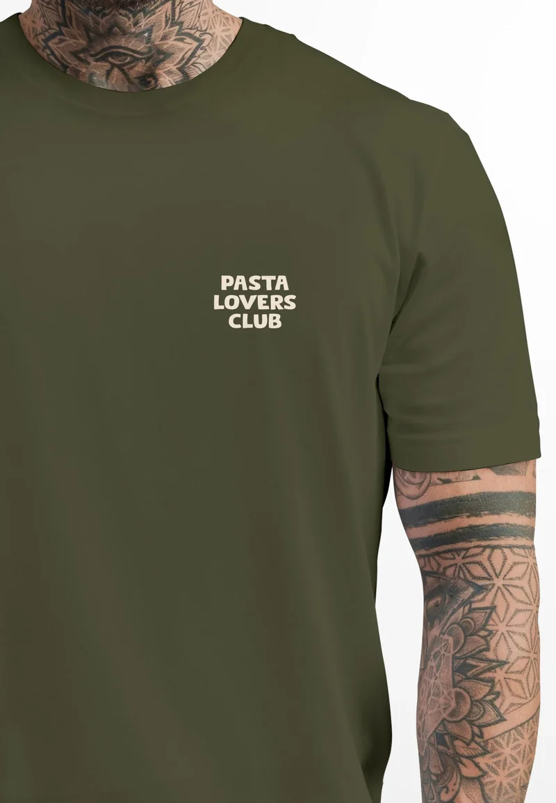 Herren T-Shirt Backprint Katze Rückendruck Brustloge Pasta Lovers Fashion Streetstyle