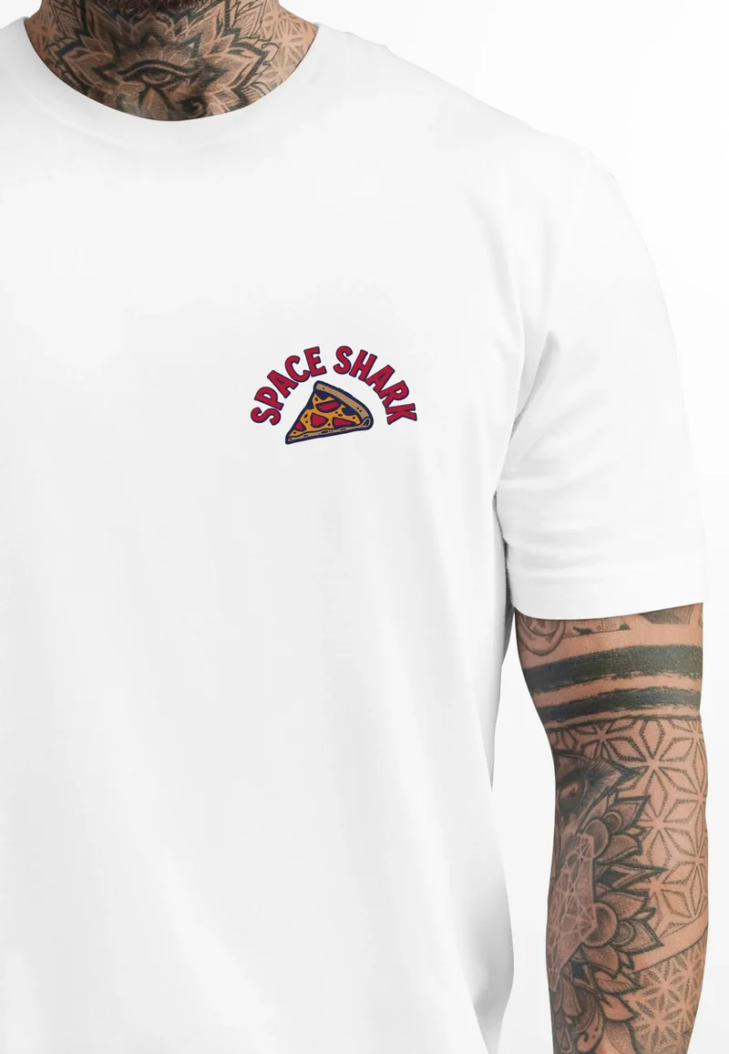 Herren T-Shirt Backprint Rückendruck Schriftzug Hot Pizza Space Shark Astronaut Fashion Streetstyle