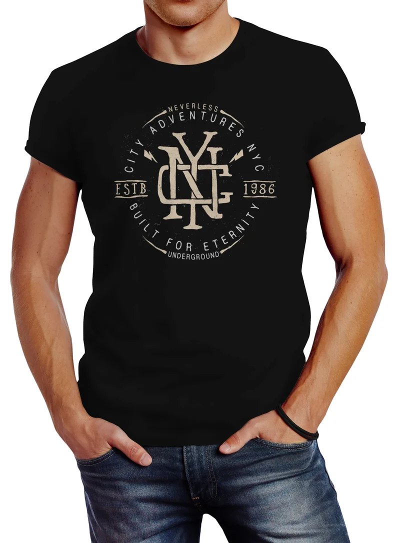Herren T-Shirt NYC Logo Print New York City Built for eternity Schriftzug Fashion Streetstyle Slim Fit
