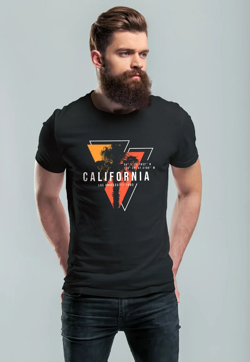 Herren T-Shirt California Los Angeles Surfing Motiv Sommer Fashion USA Streetstyle Print Aufdruck