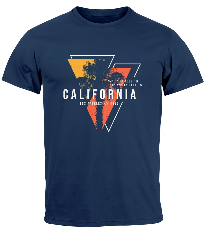 Herren T-Shirt California Los Angeles Surfing Motiv Sommer Fashion USA Streetstyle Print Aufdruck