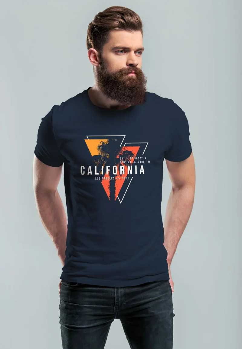 Herren T-Shirt California Los Angeles Surfing Motiv Sommer Fashion USA Streetstyle Print Aufdruck