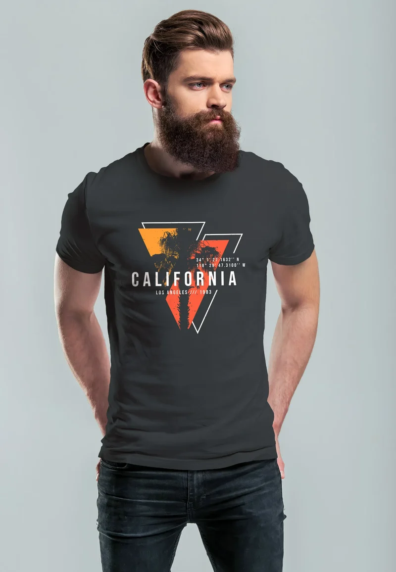 Herren T-Shirt California Los Angeles Surfing Motiv Sommer Fashion USA Streetstyle Print Aufdruck
