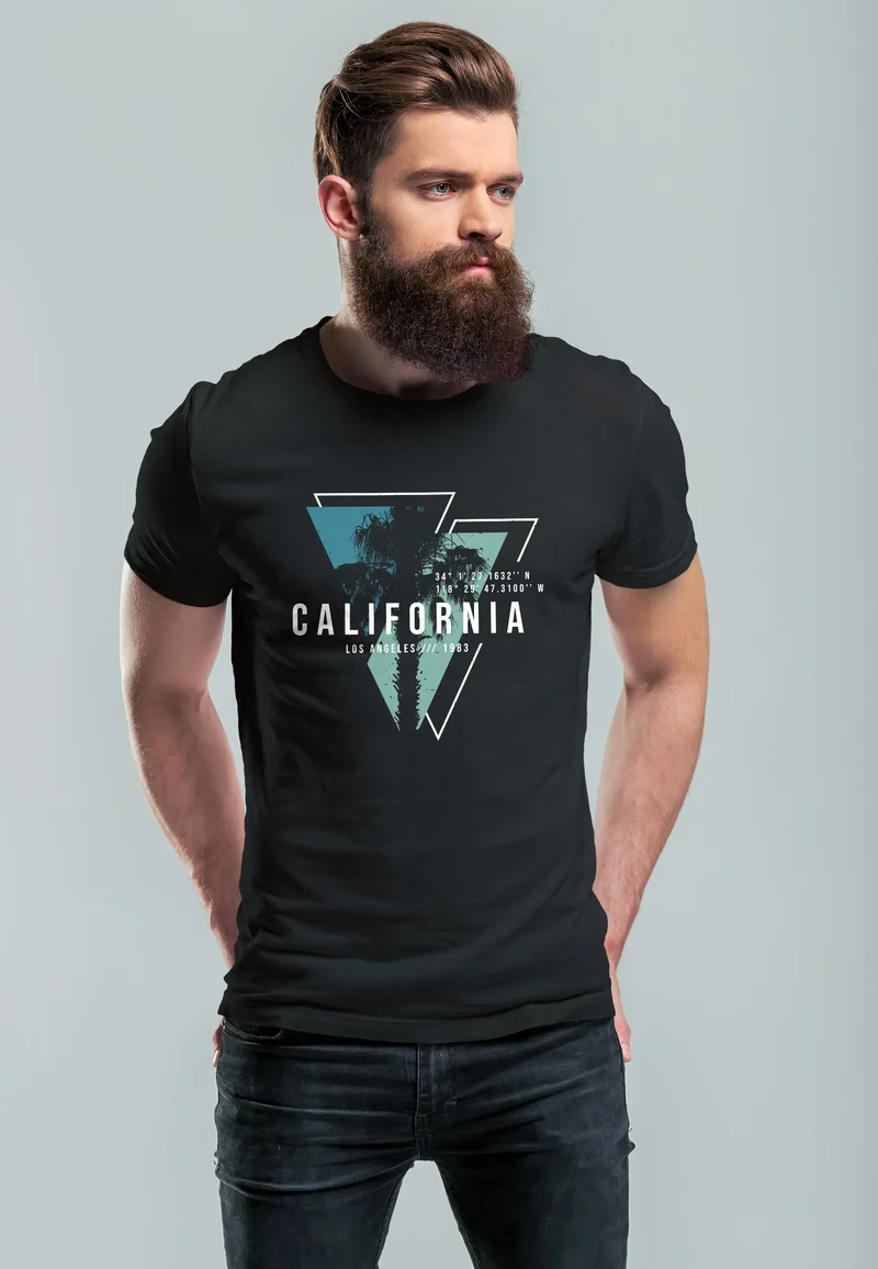 Herren T-Shirt California Los Angeles Surfing Motiv Sommer Fashion USA Streetstyle Print Aufdruck