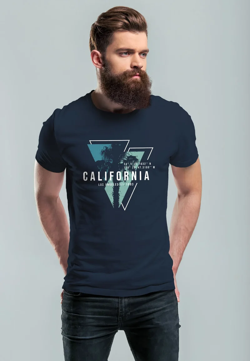 Herren T-Shirt California Los Angeles Surfing Motiv Sommer Fashion USA Streetstyle Print Aufdruck