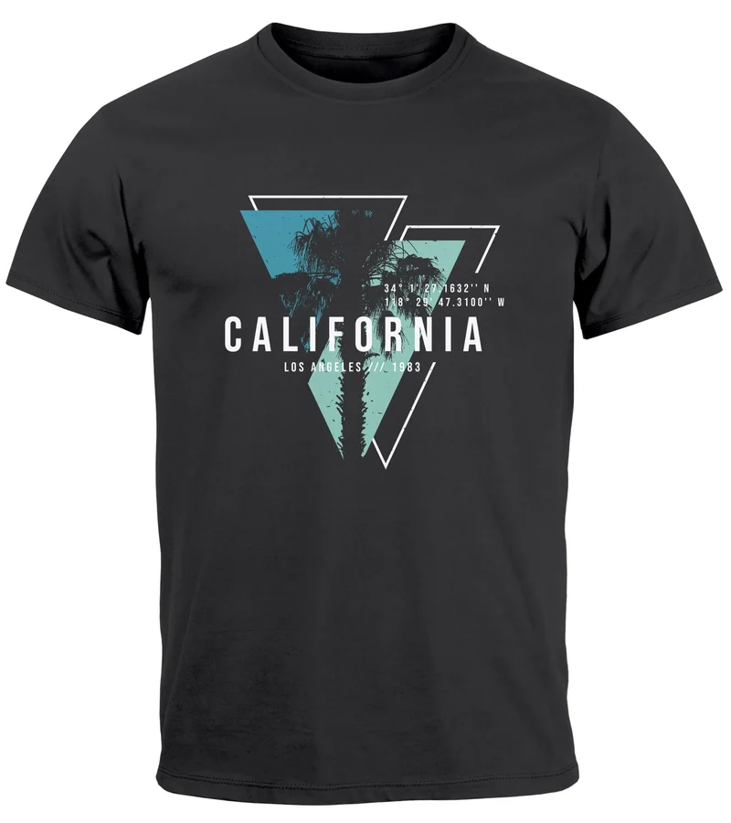 Herren T-Shirt California Los Angeles Surfing Motiv Sommer Fashion USA Streetstyle Print Aufdruck