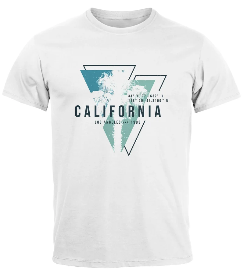 Herren T-Shirt California Los Angeles Surfing Motiv Sommer Fashion USA Streetstyle Print Aufdruck