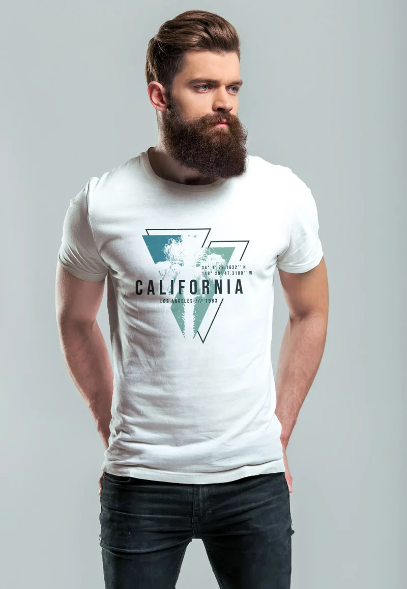 Herren T-Shirt California Los Angeles Surfing Motiv Sommer Fashion USA Streetstyle Print Aufdruck